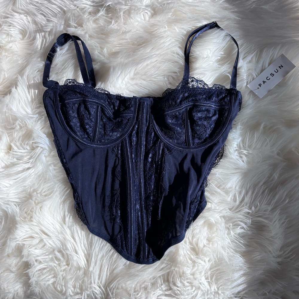 PacSun Navy Lace Corset Top